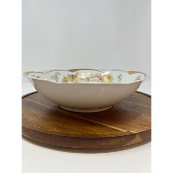 Vintage Porcelain Bowl Floral Roses Gold Trim Scalloped Edge - Picture 2 of 10